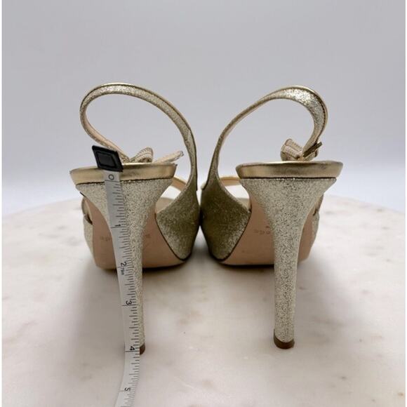 Kate Spade NY Gold Glitter Slingback Pumps 8 Open Toe Holiday Party Heels - Picture 6 of 11
